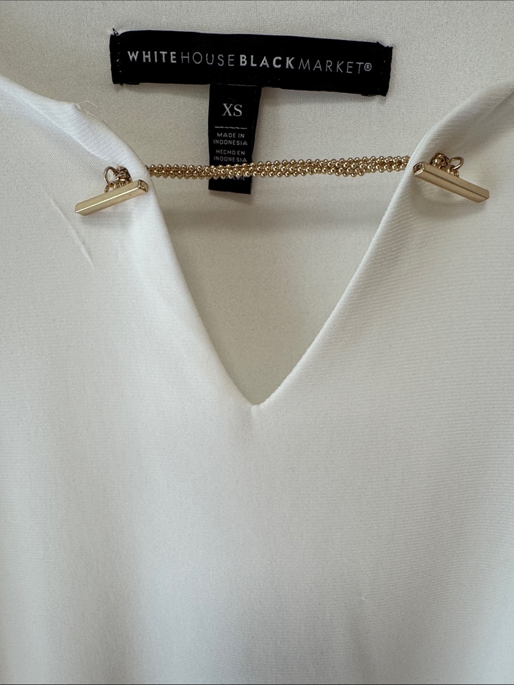 White House Black Market White Long-Sleeve Top with Gold Chain Detail - Picture 3 of 8